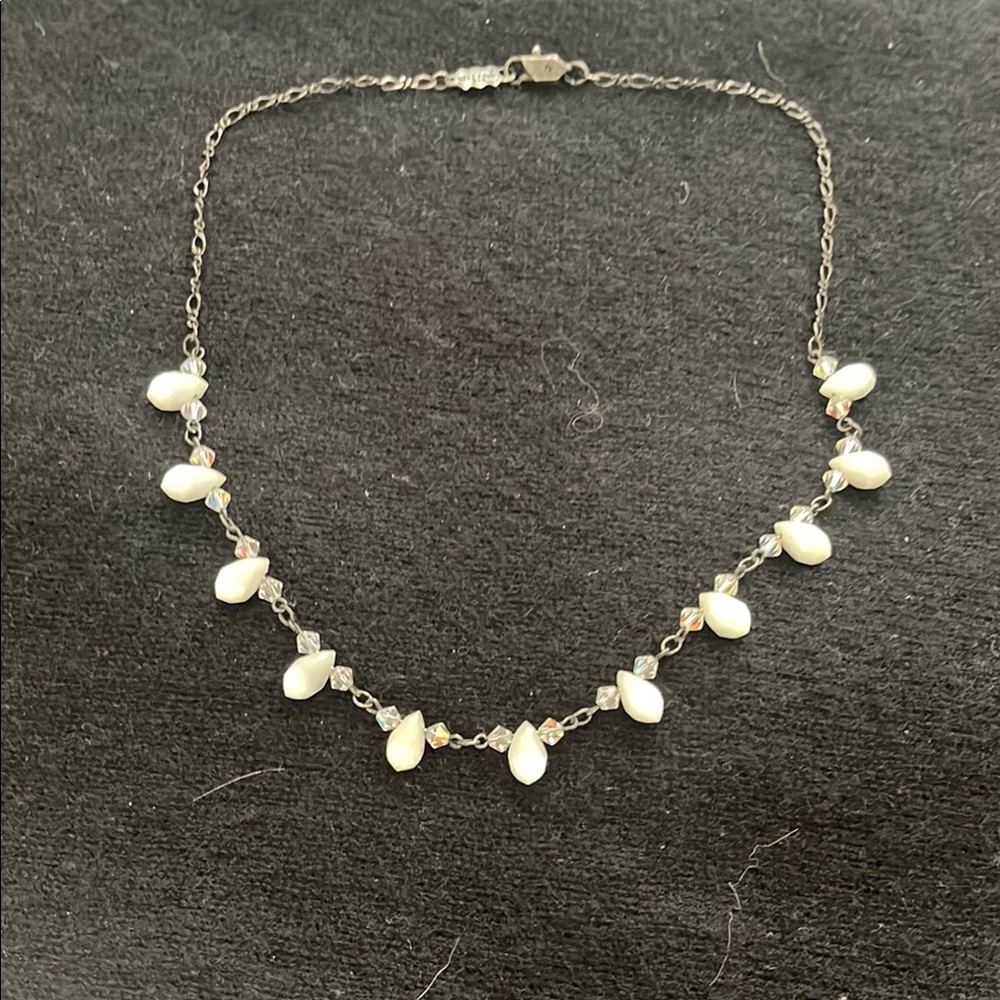 Elegant Vintage Silver Pearl and Crystal Necklace